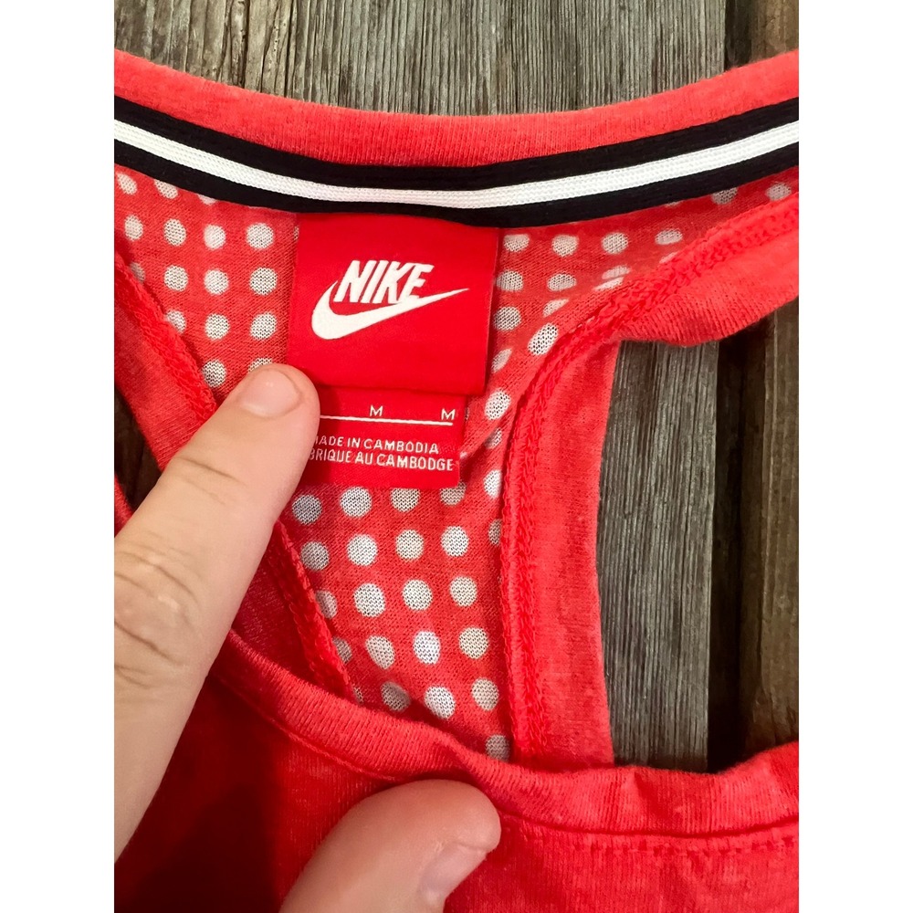 Nike Womens Racerback Tank Top Coral Orange Polka Dot Swoosh Logo Medium - Picture 2 of 4